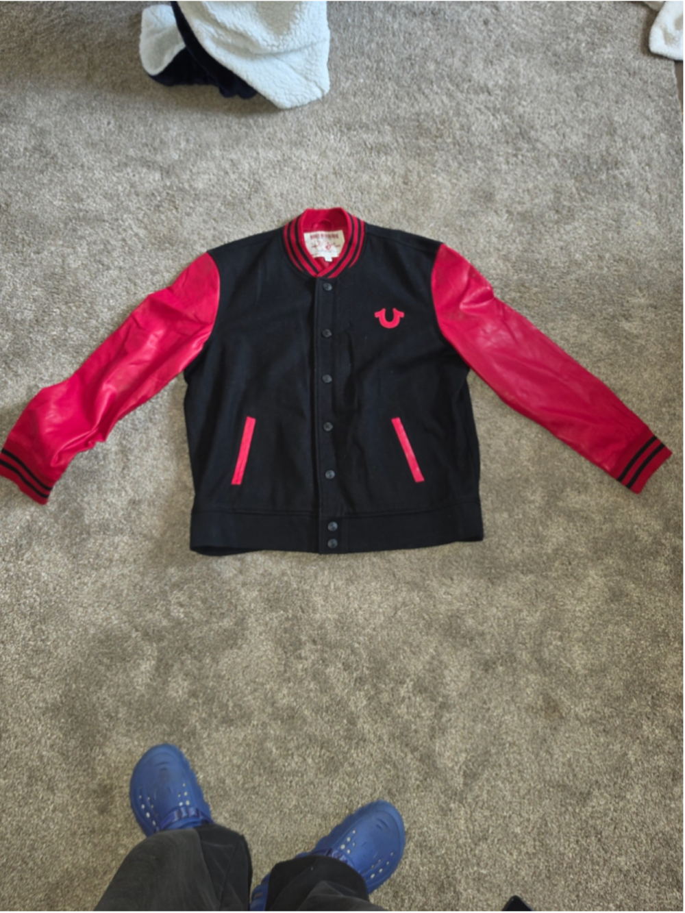 True Religion Varsity Jacket 3XL Black Red Snap Front TRUE RLGN Sleeve Wear